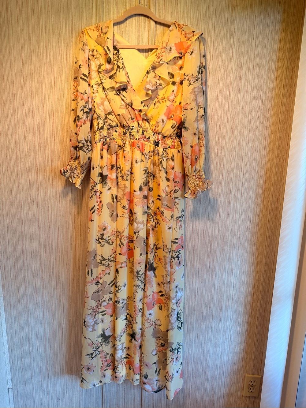 Shelby & Palmer Yellow Floral Ruffle V-Neck Maxi Dress - Picture 1 of 6
